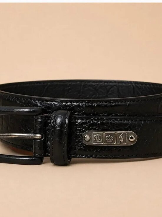 Rare Ralph Lauren Equestrian Black Italian Leather Belt Medium Croc Embossed USA main image 10